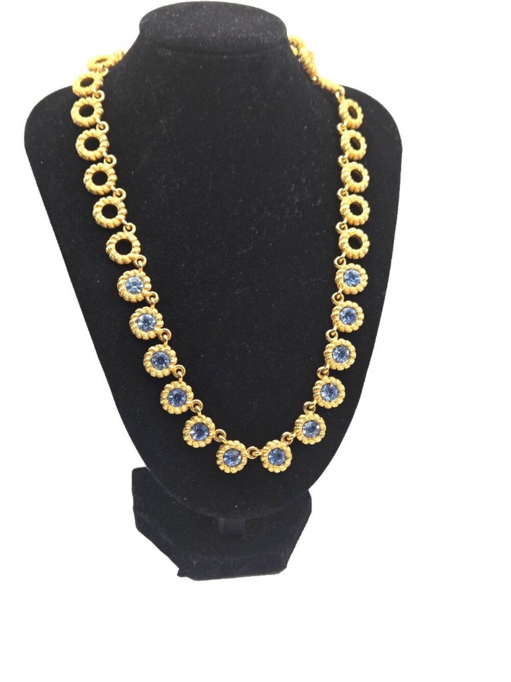 Signed Vendome Sapphire Blue Rhinestone Necklace Gold Tone Adjustable Vintage